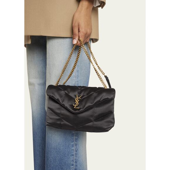 Saint Laurent Toy Puffer Bag in Black Satin with Gold Chain – YSL Crossbody - Picture 1 of 9
